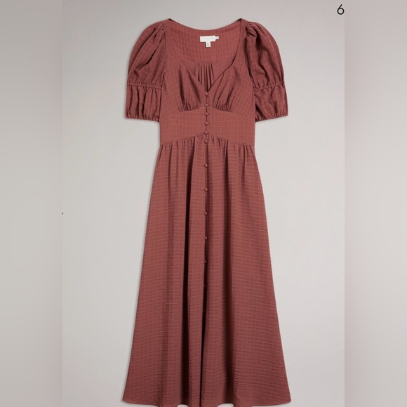 Ted Baker Angeia Textured Crepe Button Front MIDI Dress Medium Pink Size Medium - Picture 4 of 8